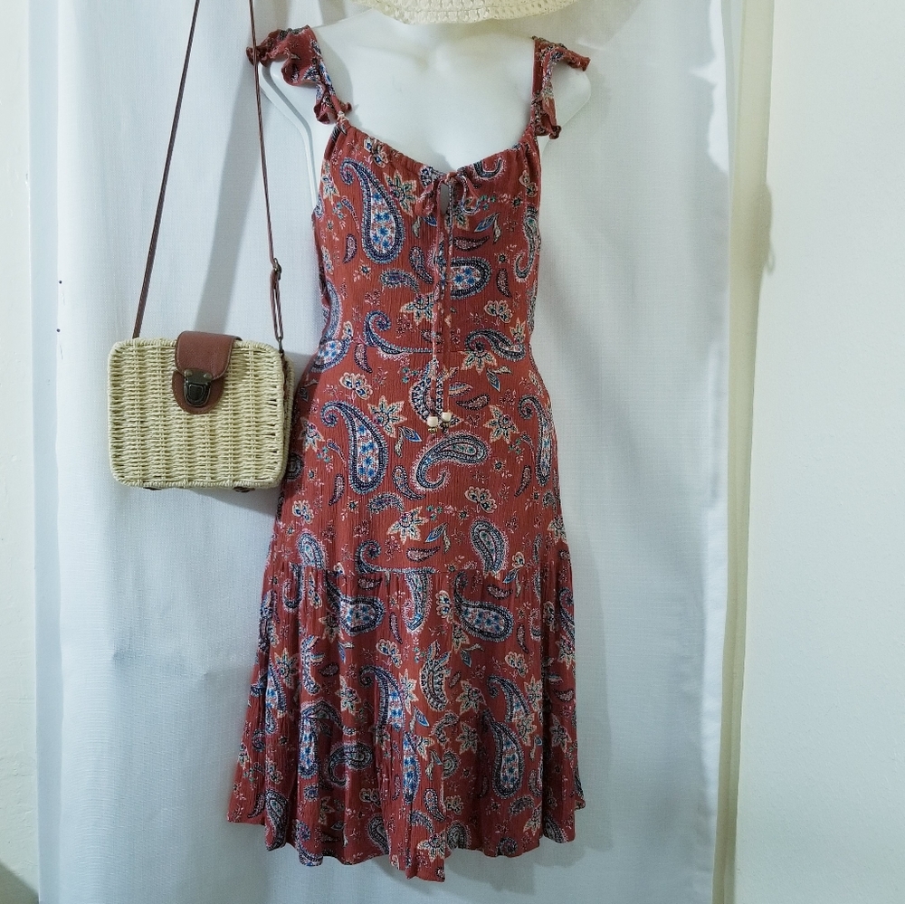 Bohemian cute dress paisley leaf print